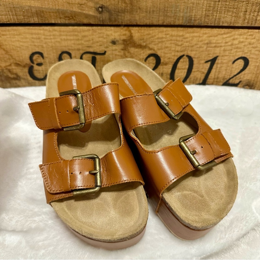 Tan Brown Double Strap Sandals
